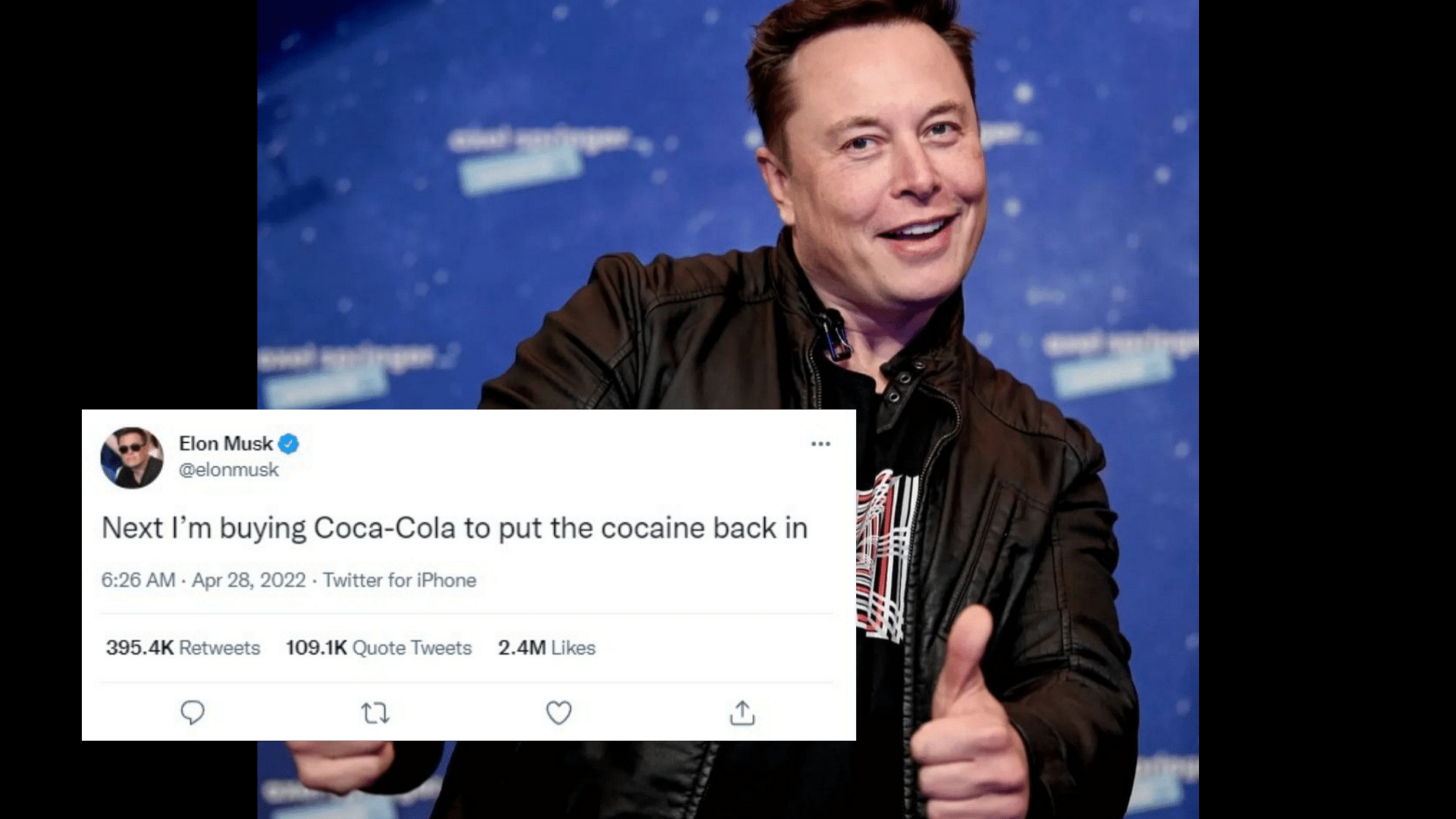 <div class="paragraphs"><p>Elon Musk tweets he's next going to buy Coca-Cola to put the cocaine back in</p></div>