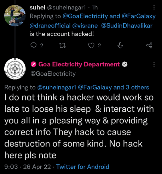 The Goa Electricity Department's Twitter handle had the funniest tweets after a power cut.
