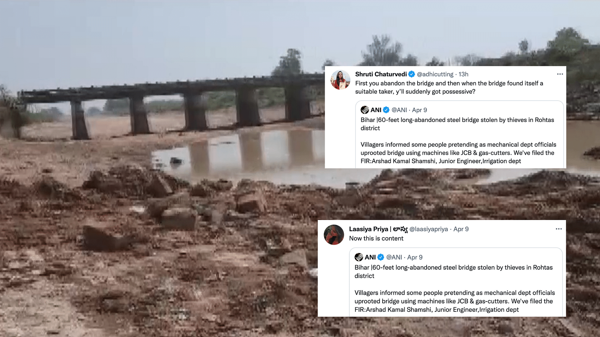 <div class="paragraphs"><p>Thieves steal 60 ft bridge in Bihar.</p></div>