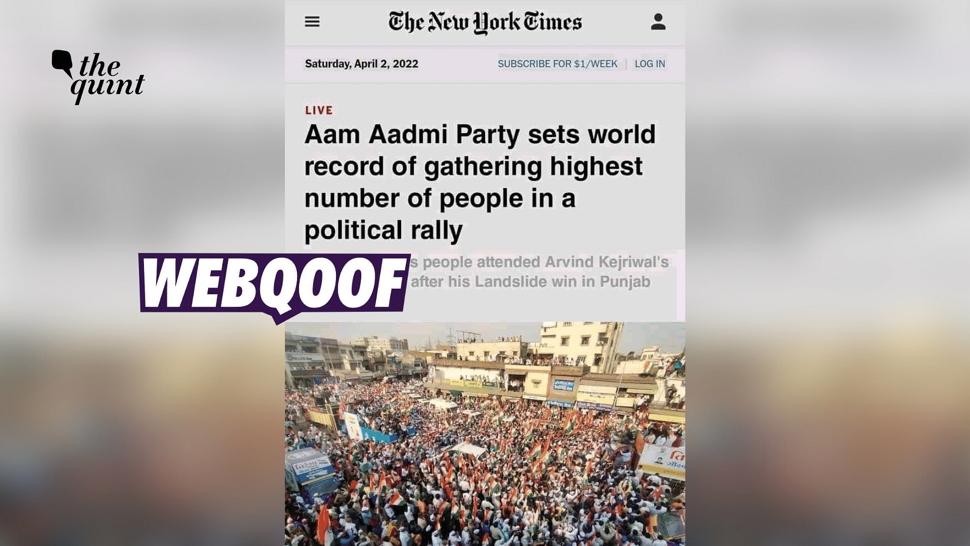 <div class="paragraphs"><p>Fact-Check | The claim states that <em>The New York Times</em> posted about AAP setting a world record by gathering nearly 25 crore people at their rally in Gujarat.</p></div>