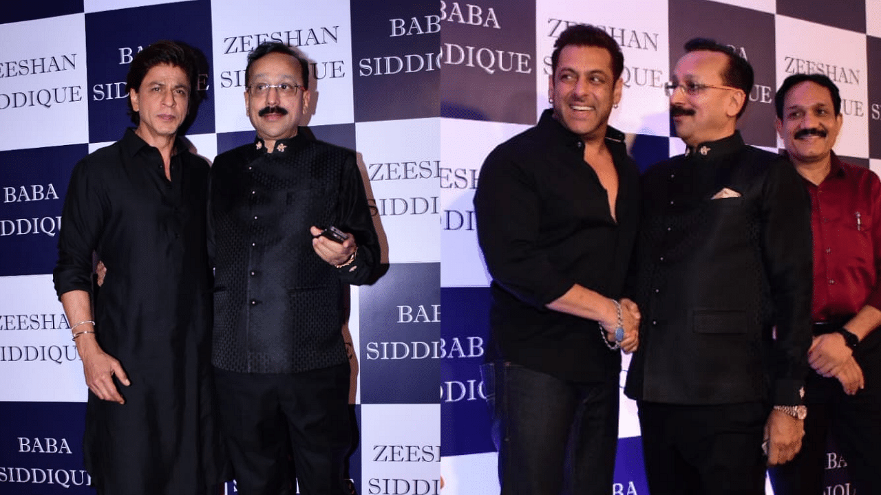 <div class="paragraphs"><p>Salman Khan and Shah Rukh Khan with Baba Siddique at the iftaar party.</p></div>