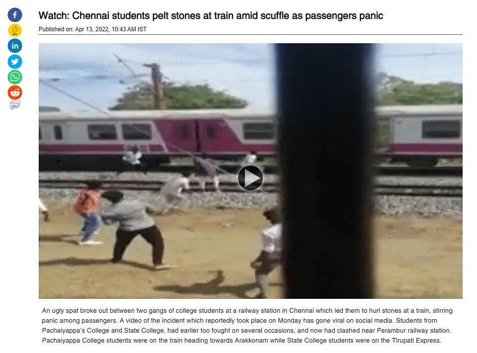 The video showed a fight between students of two colleges in Chennai and had nothing to do with namaz disruption.