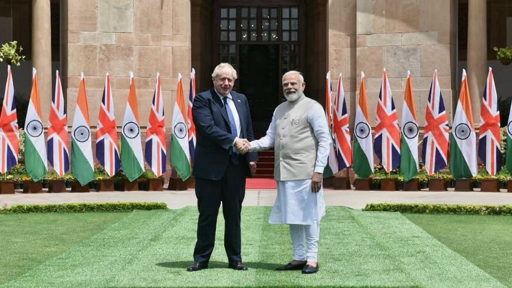 <div class="paragraphs"><p>Prime Minister Narendra Modi is holding a meeting with British Prime Minister Boris Johnson at the Hyderabad House in Delhi on Friday, 22 April.</p></div>