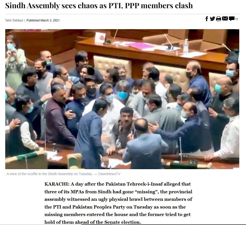 This is an old video from 2021 and it shows a fight between members of PTI and PPP in the Sindh state Assembly.