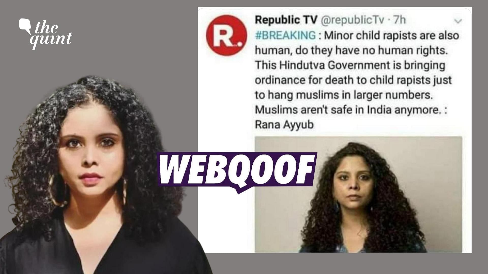 <div class="paragraphs"><p>The claim states that journalist Rana Ayyub defended child rapists.&nbsp;</p></div>