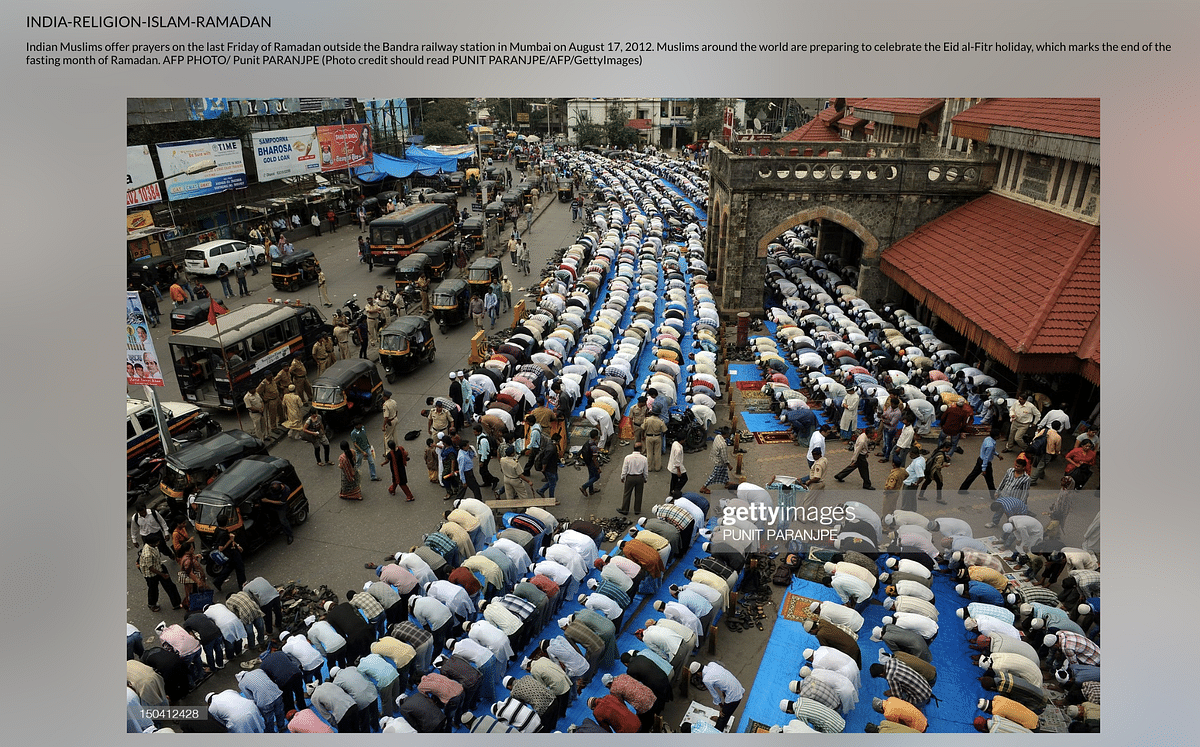 The photo is from 2012 which showed Muslims offer prayers on the last Friday of Ramzan in Mumbai.