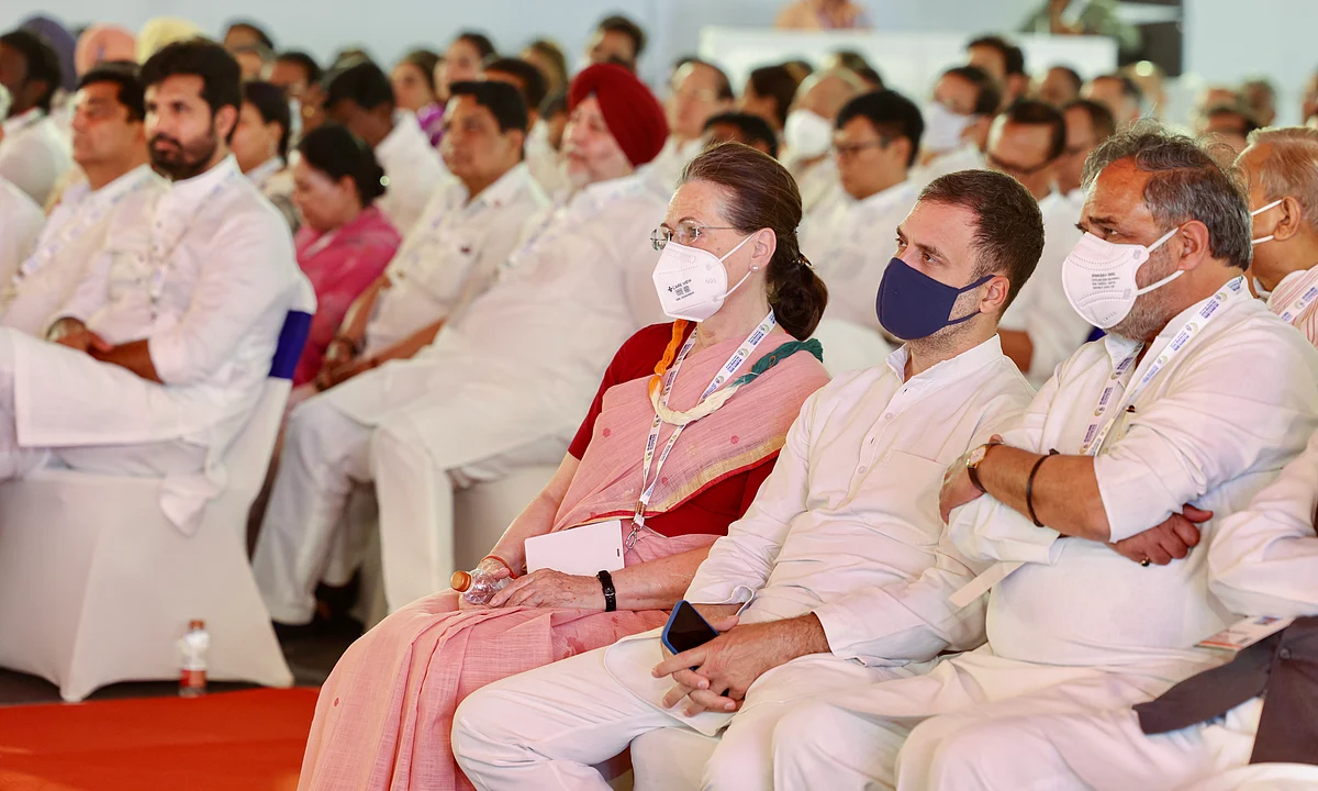 <div class="paragraphs"><p>Congress interim President Sonia Gandhi with Congress leader Rahul Gandhi and others during the party's Nav Sankalp Chintan Shivir.</p></div>