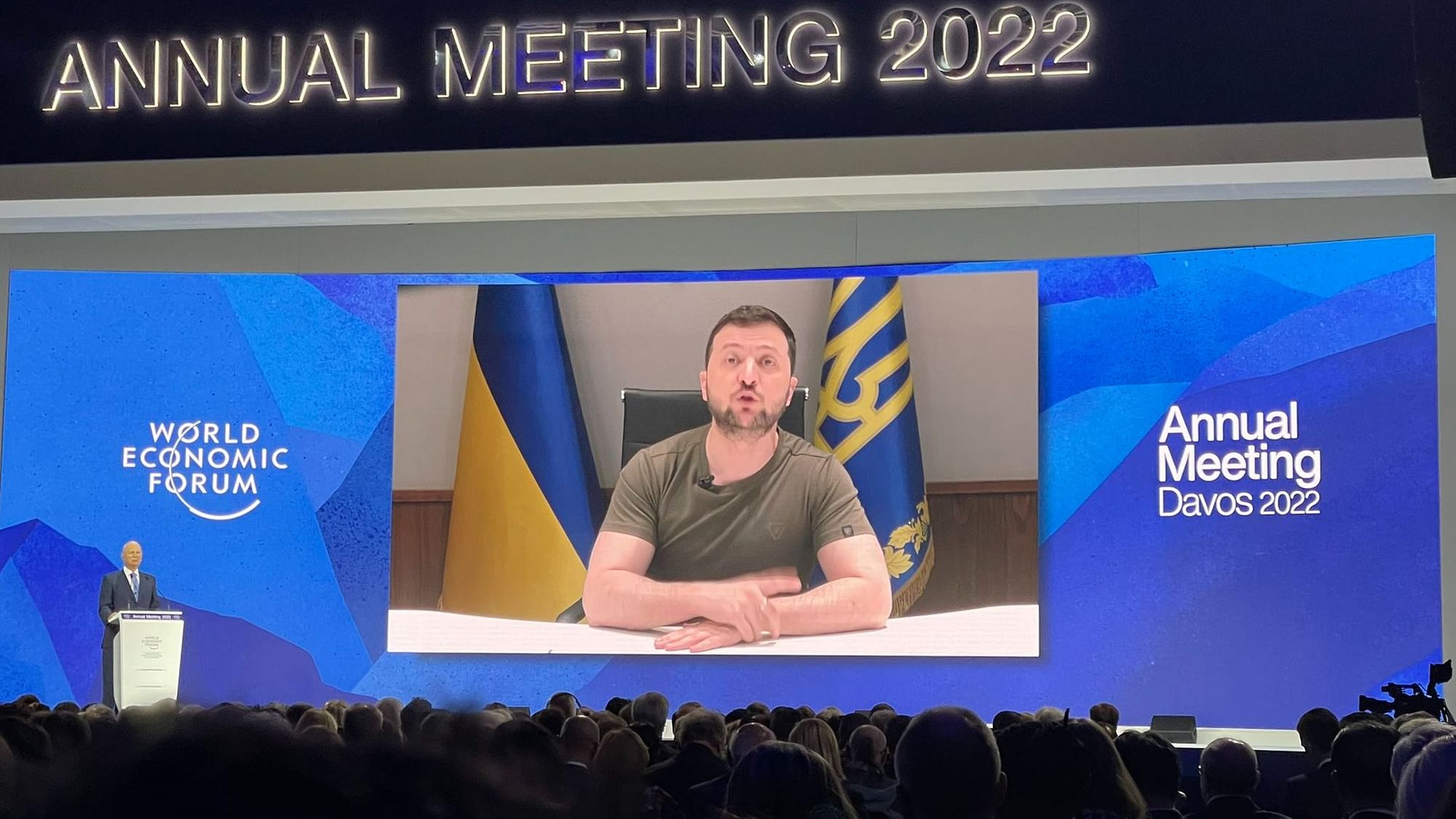 <div class="paragraphs"><p>Ukraine President Volodymyr Zelenskyy speaking at the Davos Summit.&nbsp;</p></div>