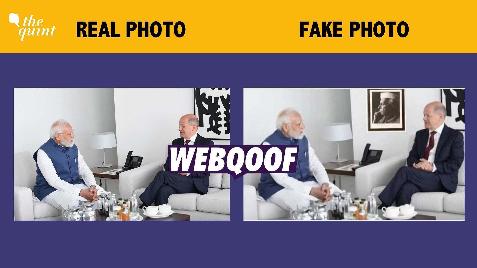 <div class="paragraphs"><p>The original photo was tweeted from Modi's Twitter handle and it doesn't show Nehru's picture in the background.</p></div>