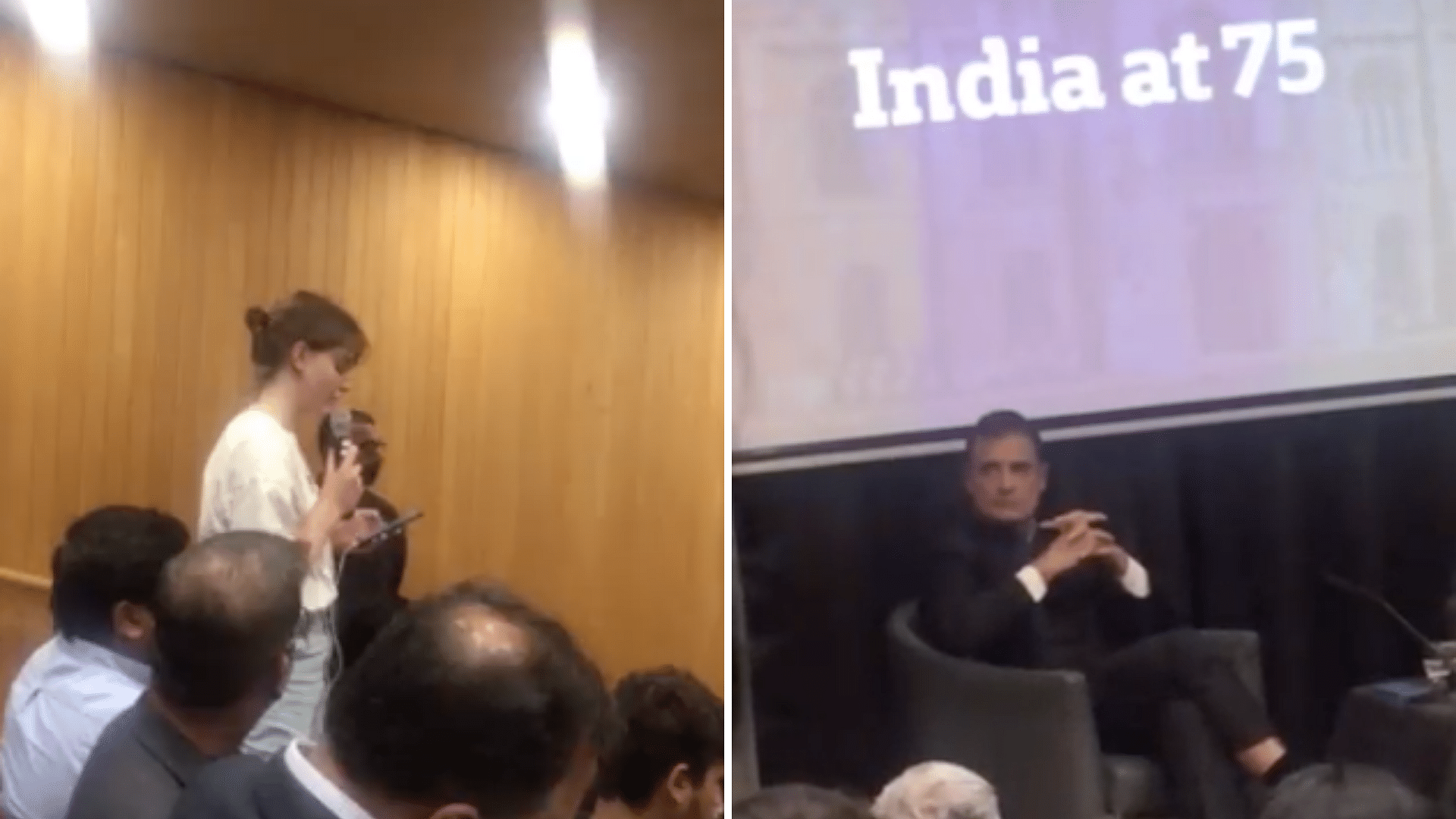 <div class="paragraphs"><p>Rahul Gandhi being quizzed by the student at Cambridge University.</p></div>