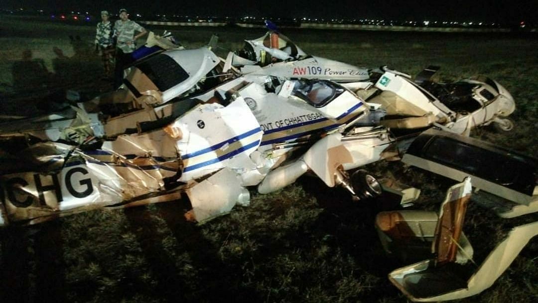 <div class="paragraphs"><p>The Chhattisgarh state helicopter crashed at the Swami Vivekananda Airport at around 9.10 pm on Thursday during a routine training sortie.</p></div>
