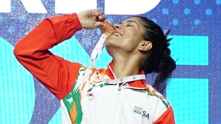 <div class="paragraphs"><p>Nikhat Zareen with her Gold medal after winning the World Championship.</p></div>