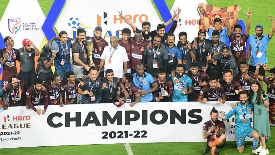 <div class="paragraphs"><p>I-league 2021-22 champions Gokulam Kerala after winning the title this year.</p></div>