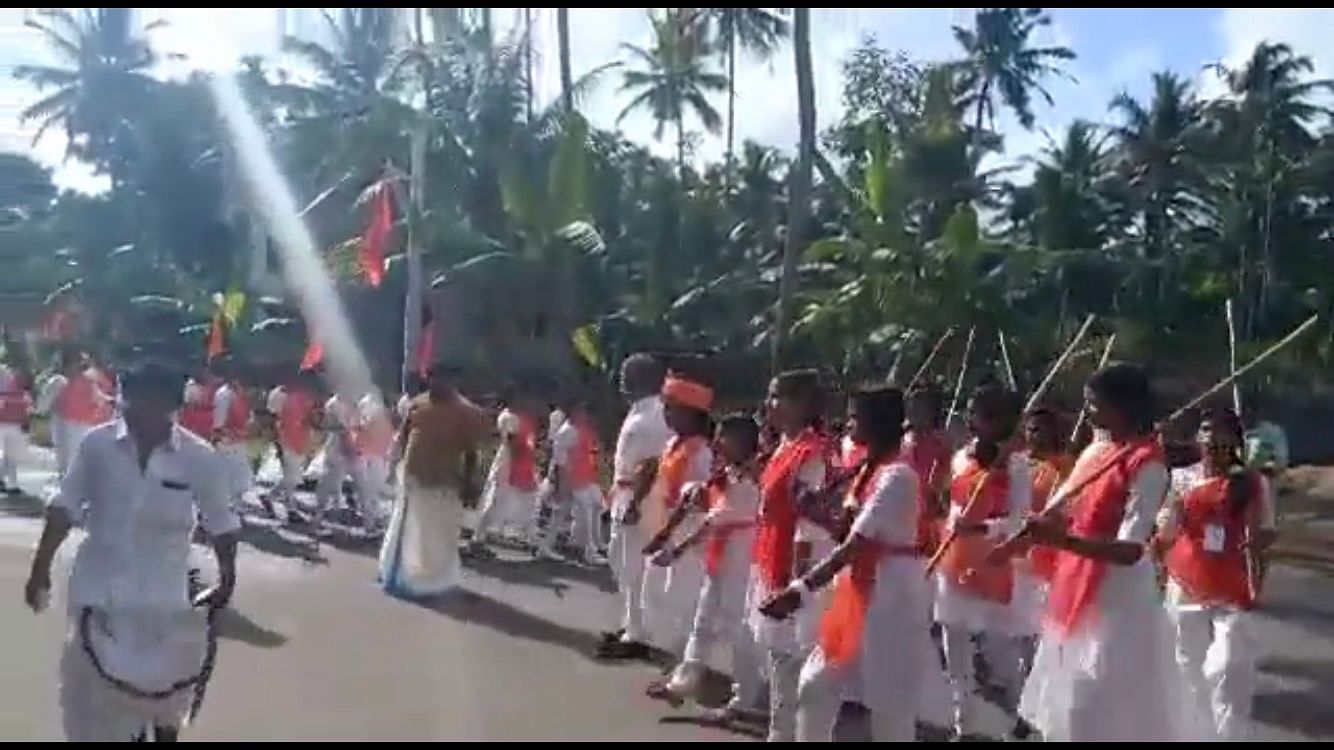 <div class="paragraphs"><p>In a video of the procession, which has gone viral, three girls in the front are seen carrying swords, and they were followed by several girls carrying long sticks.</p></div>