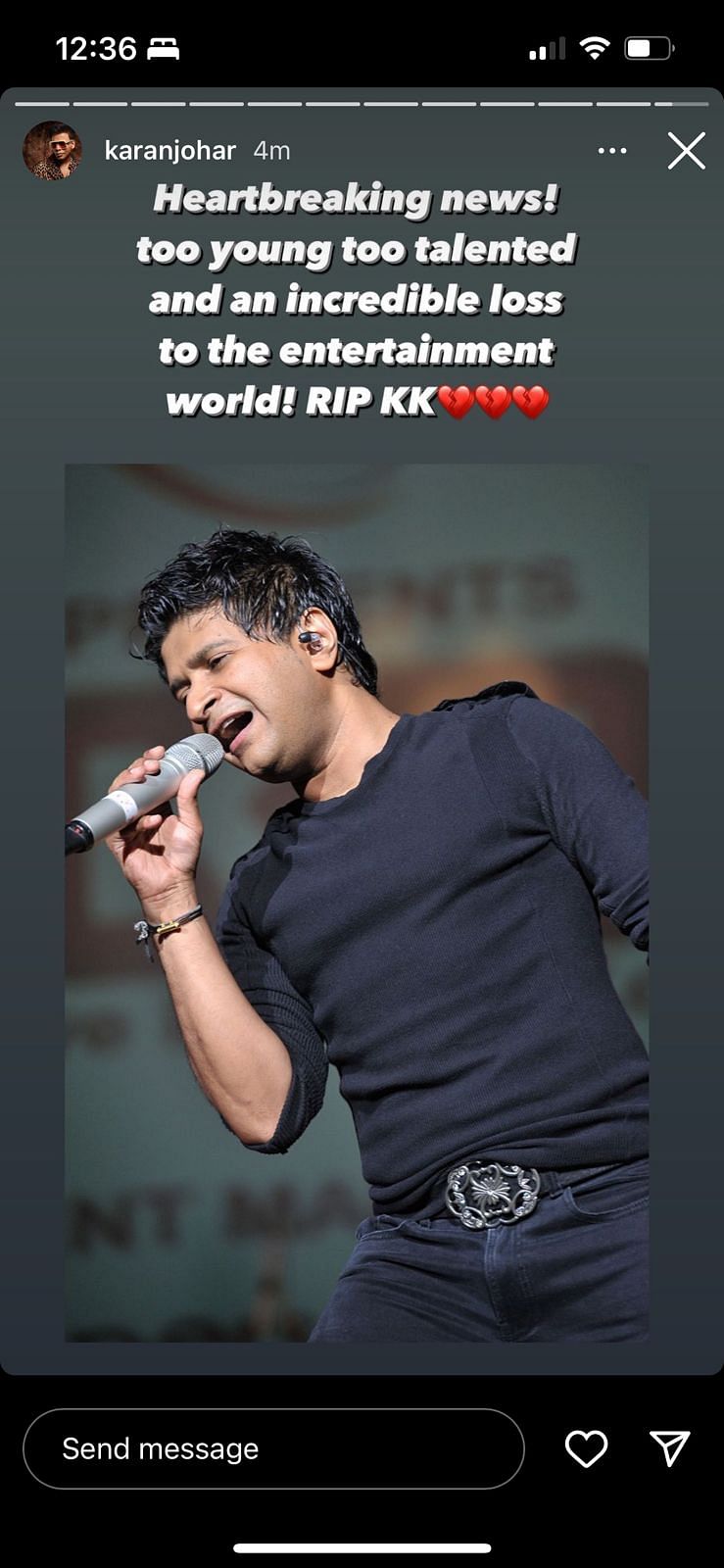 KK reportedly passed away after performing at Kolkata's Nazrul Manch.