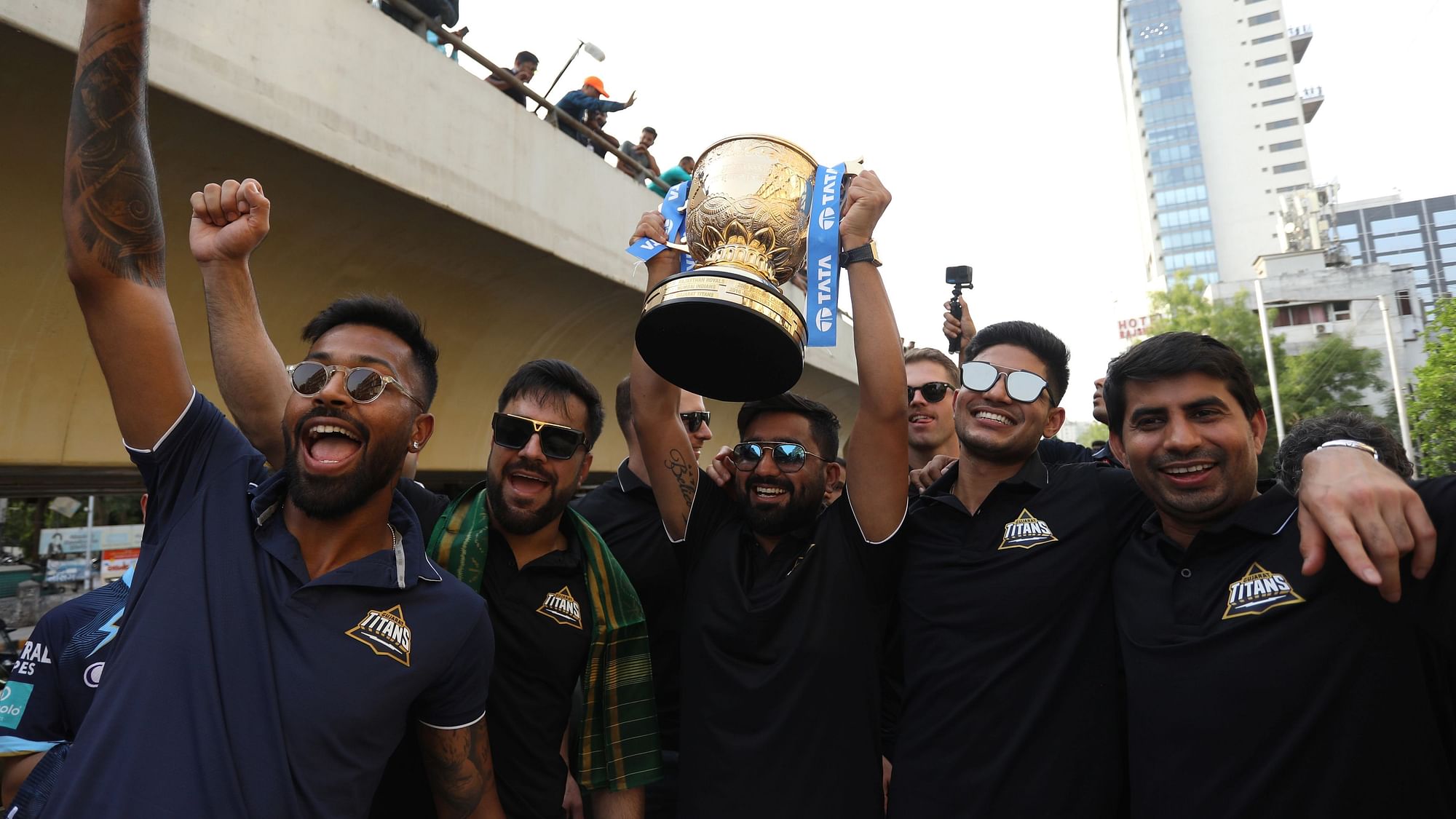 <div class="paragraphs"><p>Gujarat Titans on the open bus parade in Ahmedabad&nbsp;</p></div>