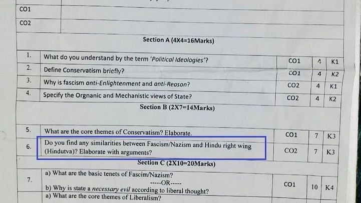 <div class="paragraphs"><p>A question asked to Sharda University students about the similarity between fascism/Nazism and Hindu right wing (Hindutva), stirred a controversy.&nbsp;</p></div>