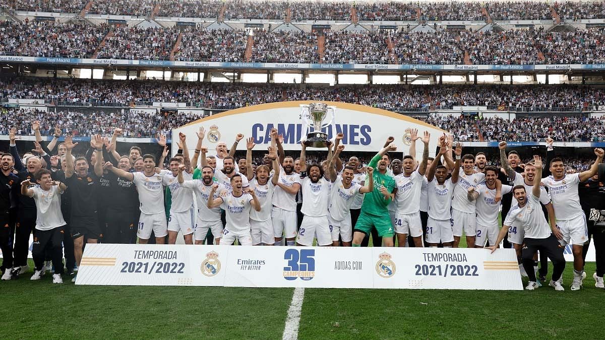 <div class="paragraphs"><p>Real Madrid celebrate the La Liga title at the Santiago Bernabeu&nbsp;</p></div>