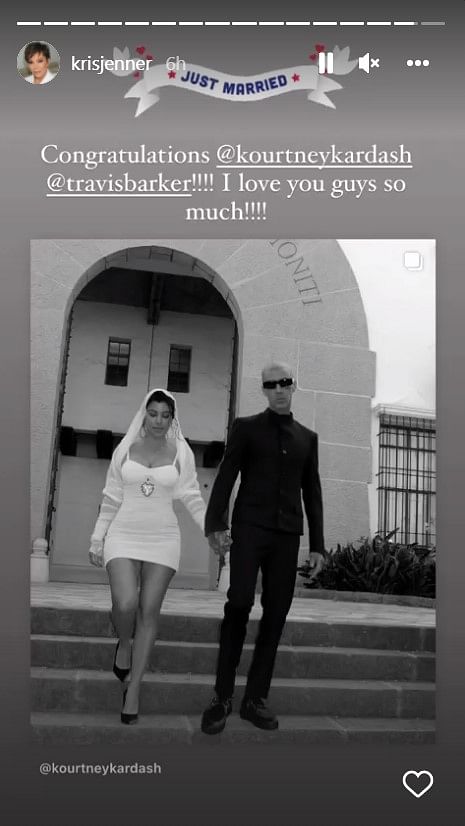 'Congratulations Kourtney Kardashian, Travis Barker!!!! I love you guys so much,' Kris Jenner wrote on Instagram.