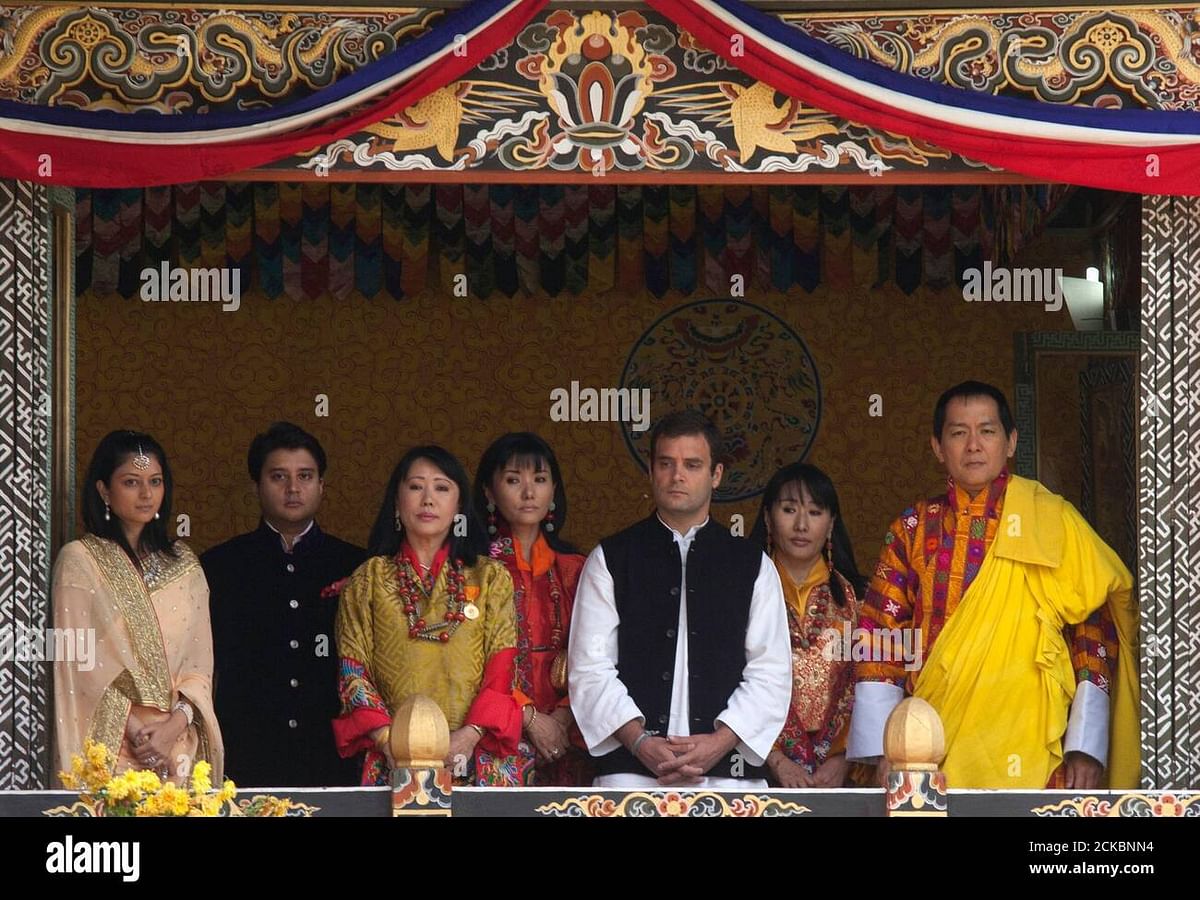 The photo shows Gandhi and Scindia attending the Bhutanese King’s wedding reception  in 2011.
