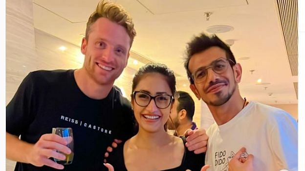 <div class="paragraphs"><p>Jos Buttler parties with Yuzvendra Chahal and his wife Dhanashree after IPL 2022 final.</p></div>