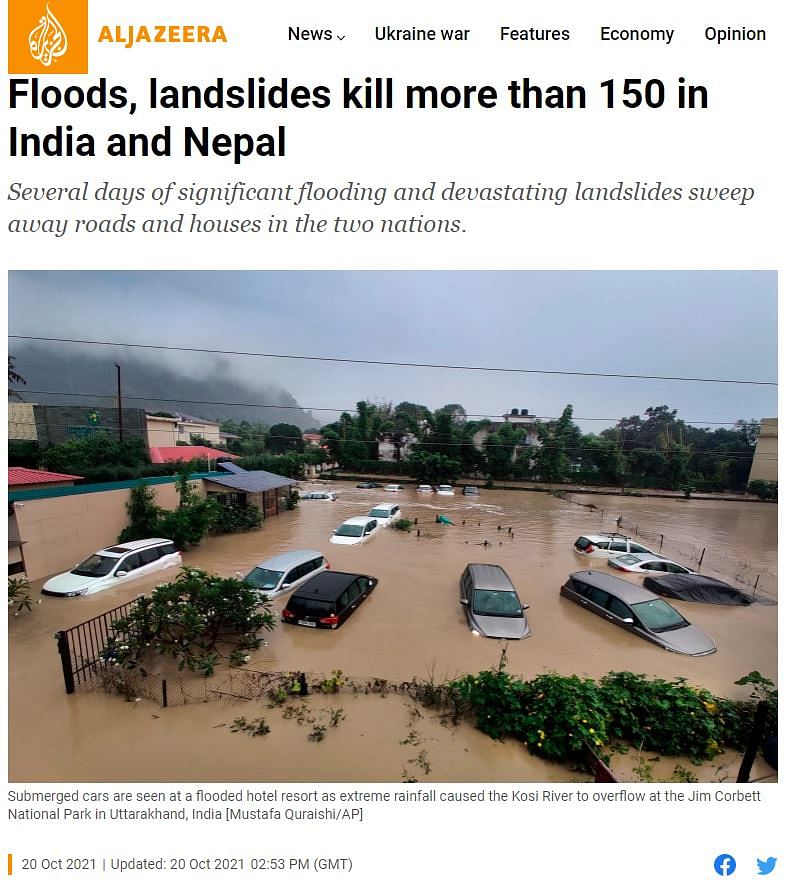 The image dates back to October 2021 when Uttarakhand faced flash floods. 