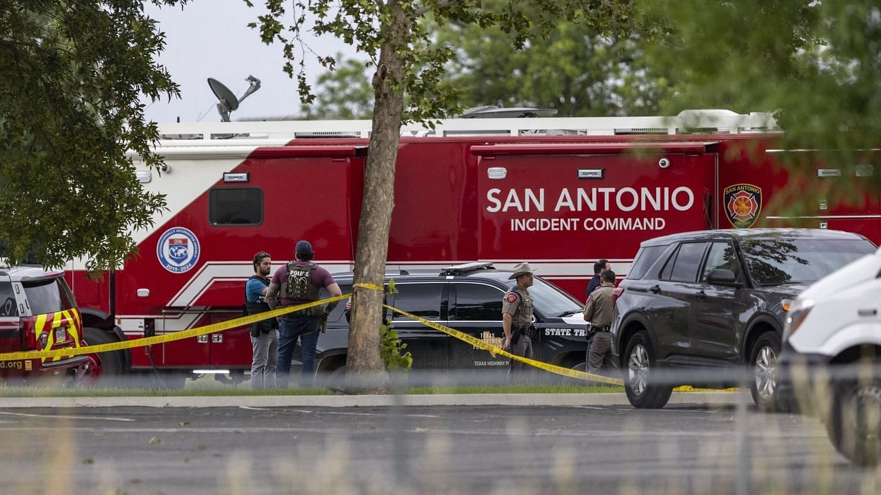 <div class="paragraphs"><p>Equipment from the San Antonio Fire Department is parked outside Robb Elementary School in Uvalde, Texas, Tuesday, 24 May 2022, after a gunman entered the school and killed multiple children and adults.<br></p></div><div class="paragraphs"><p><br></p></div>