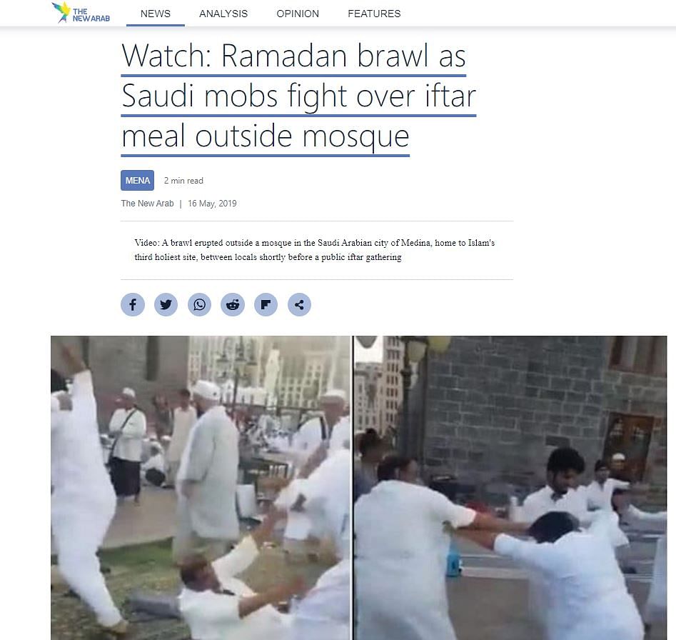The video shows people fighting at Al-Ghamama Mosque in Saudi Arabia over seating arrangements before iftar. 