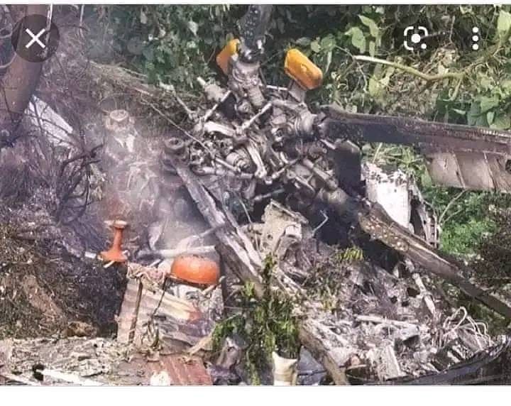 The second photo shows the wreckage of the chopper that was carrying CDS General Bipin Rawat on 8 December 2021.