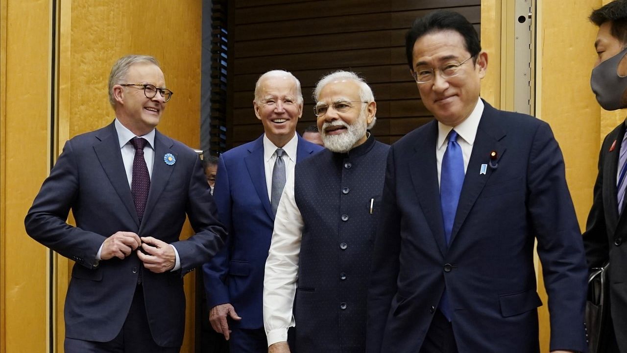 <div class="paragraphs"><p>Australian PM Anthony Albanese, US President Joe Biden, Indian PM Narendra Modi are greeted by Japanese PM Fumio Kishida, during his arrival to the Quad leaders summit at Kantei Palace.</p></div>
