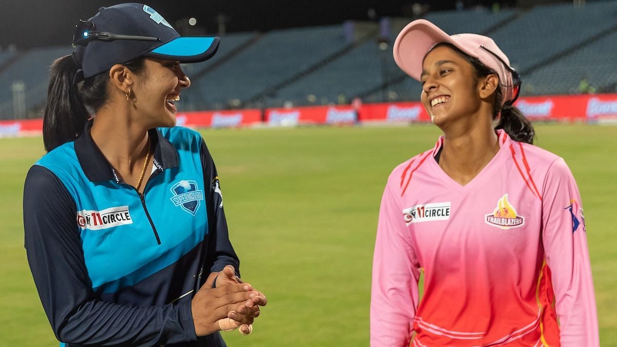 <div class="paragraphs"><p>Harleen Deol of Supernovas and Jemimah Rodrigues of Trailblazers, post first match of 2022 Women's T20 Challenge.</p></div>