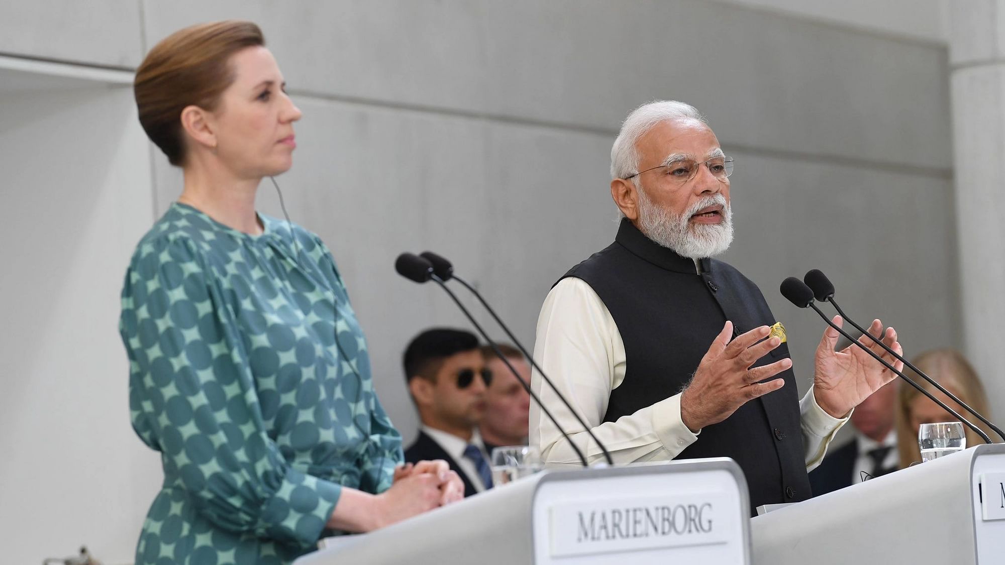 <div class="paragraphs"><p><a href="https://www.thequint.com/topic/prime-minister-narendra-modi">Prime Minister Narendra Modi</a> held delegation-level talks with Danish Prime Minister Mette Frederiksen soon after his arrival in Copenhagen, Denmark, on Tuesday, 3 May.</p></div>