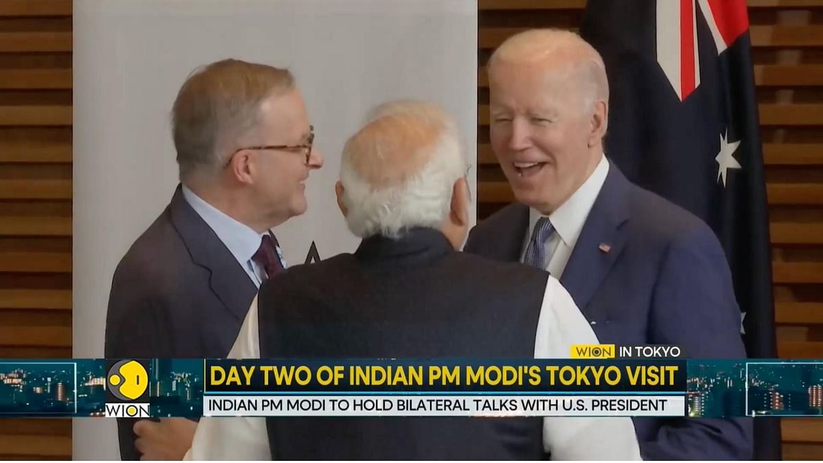 Longer versions of the video show Biden interacting with PM Modi after speaking to Australian PM Albanese.