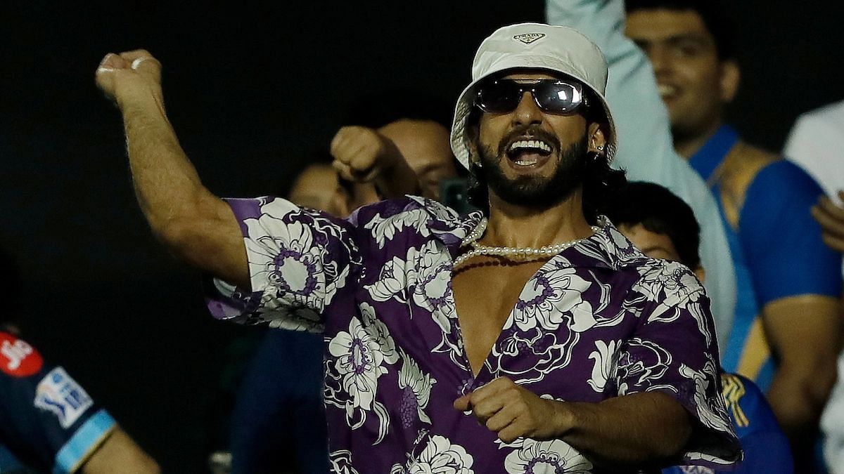 <div class="paragraphs"><p>Actor Ranveer Singh at the Brabourne Stadium for GT vs MI match of IPL 2022, on Friday,</p></div>