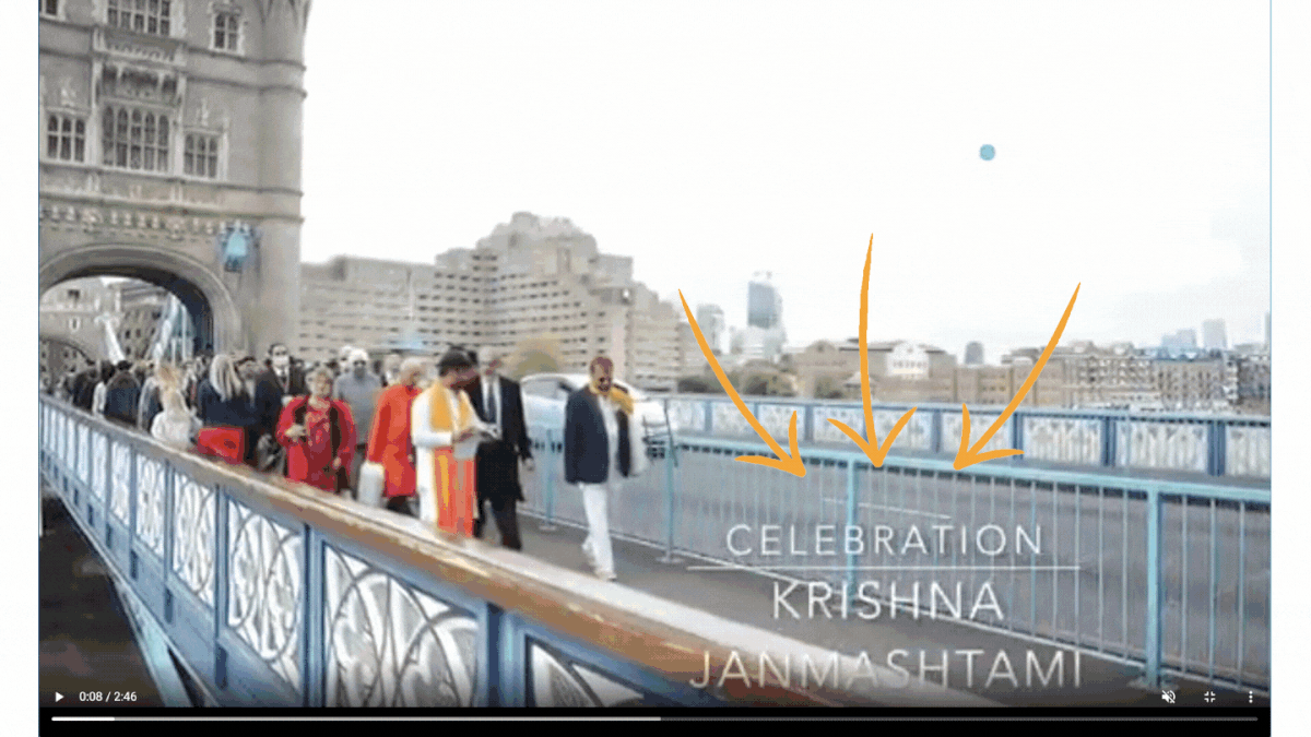 The video is from 2021 when Krishna Janmashtami was celebrated at the Tower Bridge in London. 