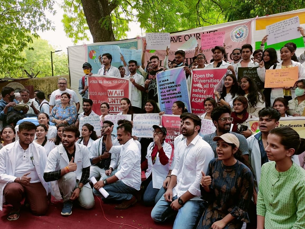 On 29 May, the Indian medical students who are enrolled in Chinese universities held a protest at Jantar Mantar.