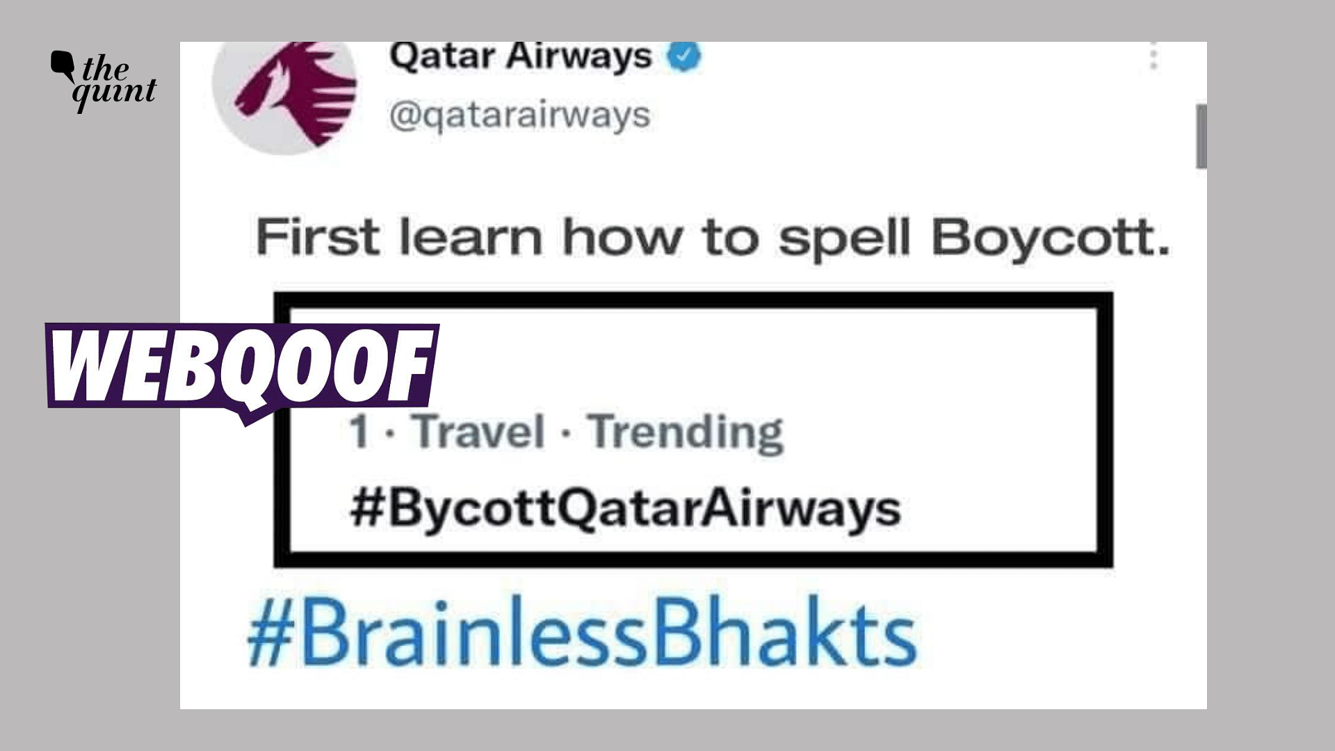 <div class="paragraphs"><p>Qatar Airways has not responded to trending hashtags calling for the airlines' boycott in India.</p></div>