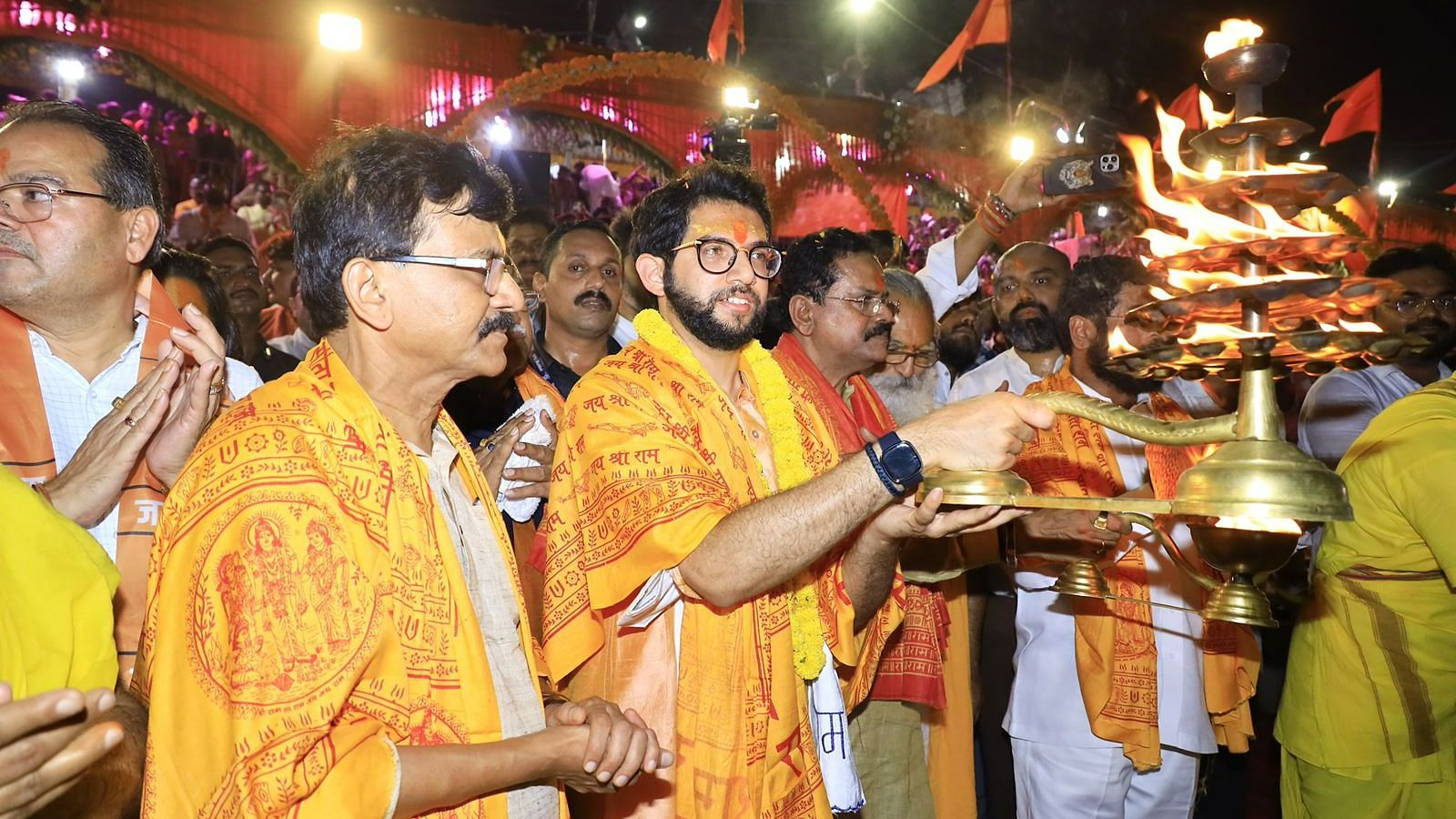 <div class="paragraphs"><p>Maharashtra minister Aaditya Thackeray attending an <em>aarti&nbsp;</em>along the banks of the Sarayu river in Ayodhya on Wednesday, 15 June.</p></div>