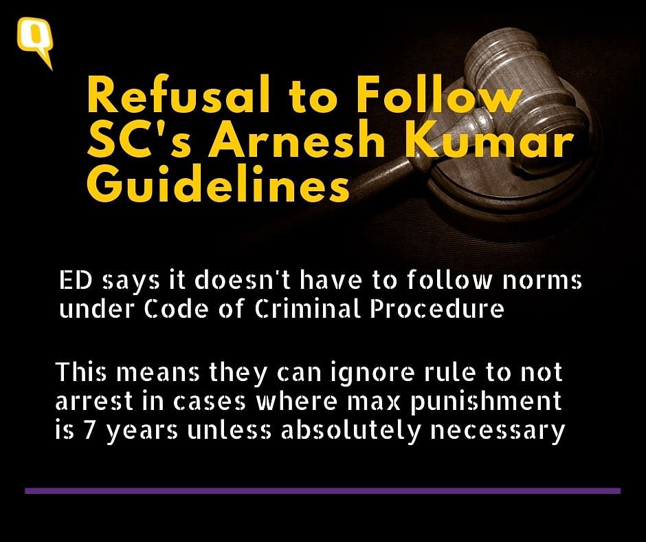 The ED claims it doesn't have to follow the Code of Criminal Procedure norms for arrests in PMLA cases.
