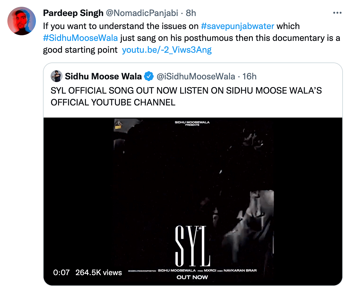 Sidhu Moose Wala's new song 'SYL' just released.