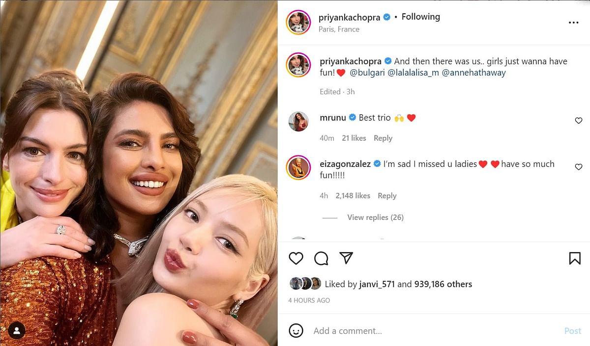 Priyanka Chopra, Anne Hathaway, and Lisa met in Paris for the launch of a Bulgari collection.