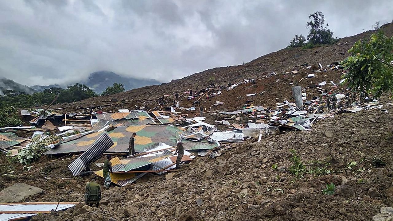 <div class="paragraphs"><p>Rescue operations underway after a massive landslide hit the Tupul railway construction camp in Noney district of Manipur.</p></div>