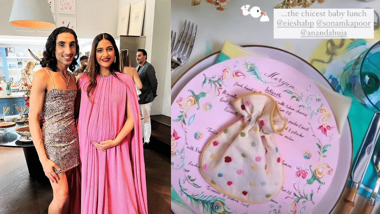 <div class="paragraphs"><p>Sonam Kapoor with singer Leo Kalyan who performed at her baby shower.</p></div>