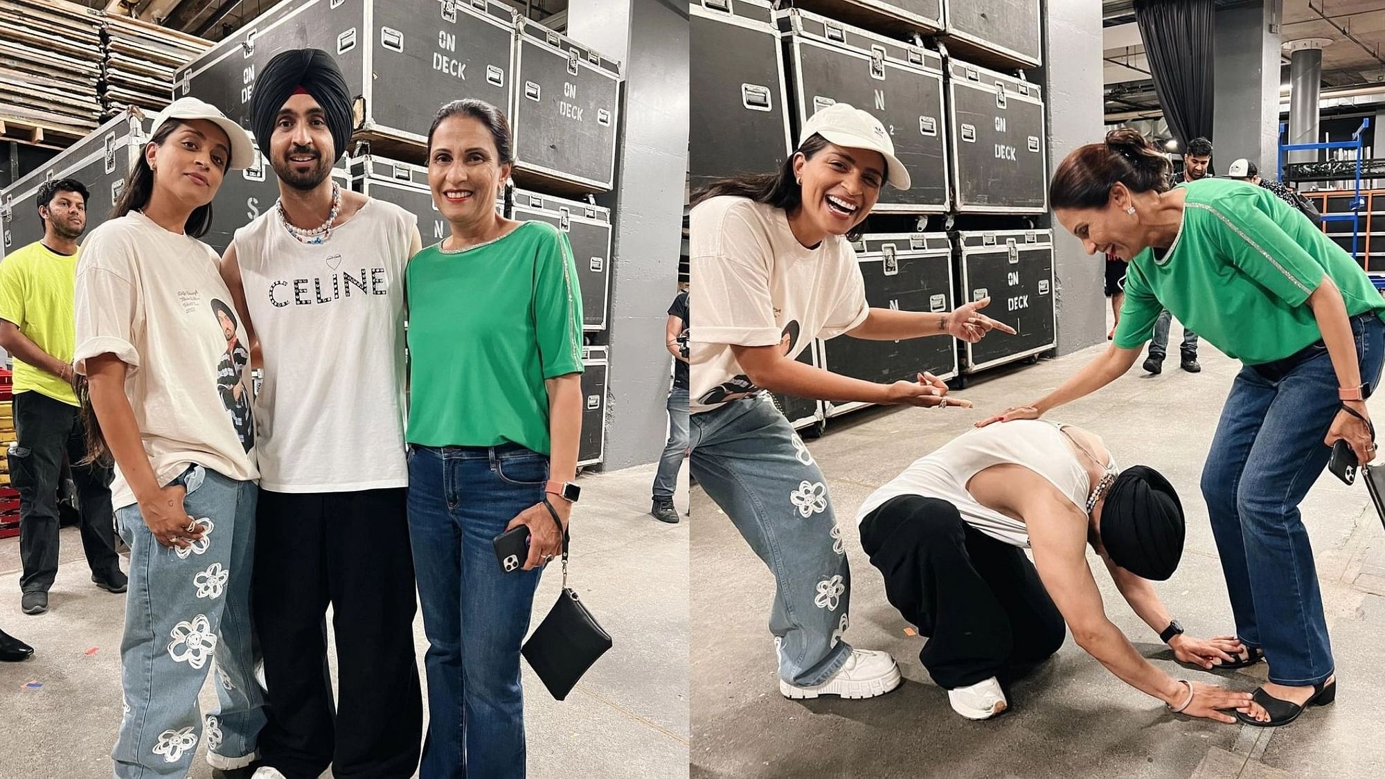 <div class="paragraphs"><p>Diljit Dosanjh with YouTuber Lilly Singh and her mother.</p></div>