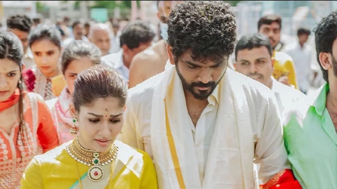 <div class="paragraphs"><p>Nayanthara &amp; Vignesh Shivan at a temple in Tirupati.&nbsp;</p></div>