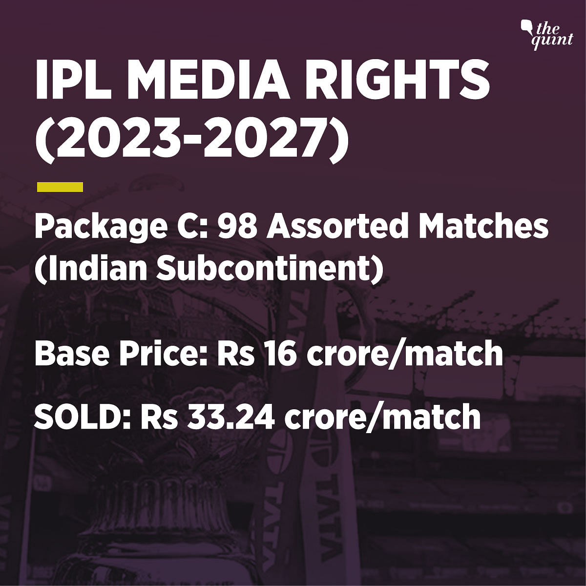 The digital rights of the IPL have been sold for over Rs 23,757 crore.