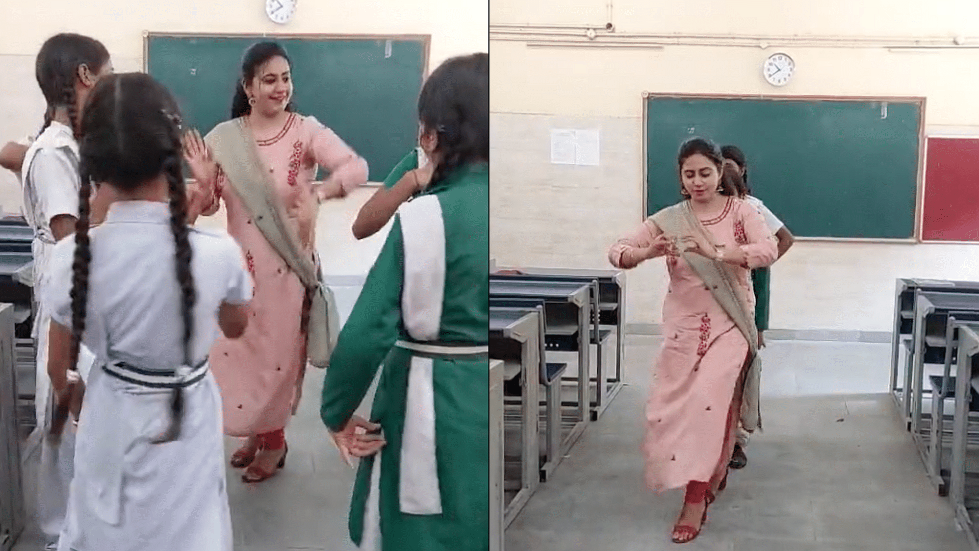 <div class="paragraphs"><p>Delhi teacher dancing with students on Bollywood song goes viral.</p></div>