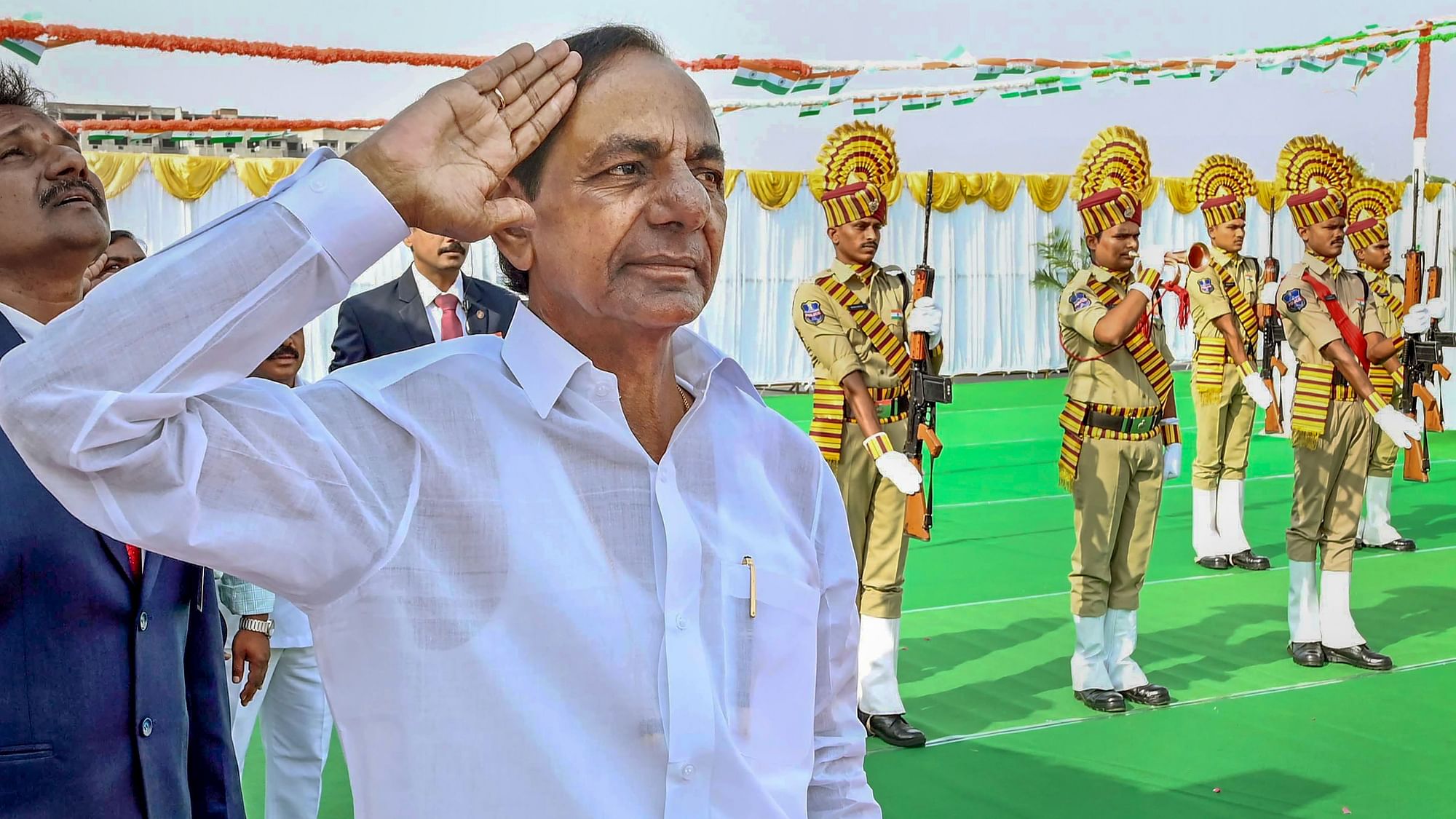 <div class="paragraphs"><p>Telangana Chief Minister K Chandrasekhar Rao during the State Emergence Day celebrations at Pragati Bhavan in Hyderabad. </p></div>