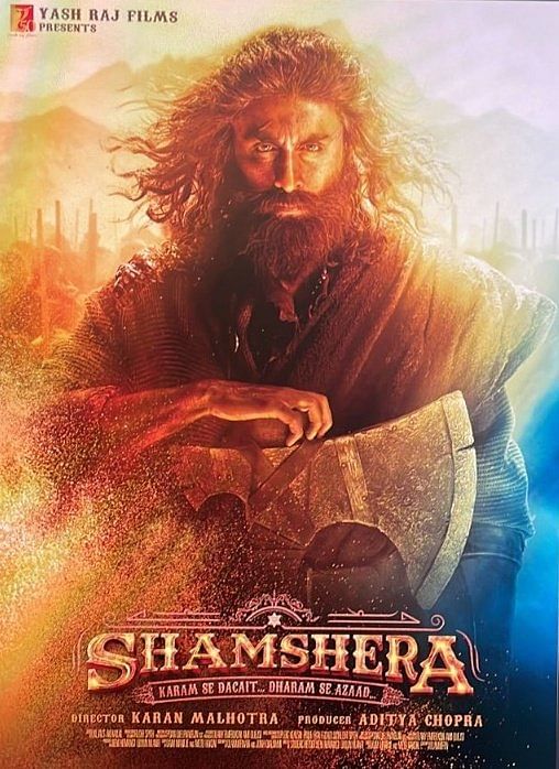 Ranbir Kapoor sports a rugged, bearded look in the poster for 'Shamshera'.