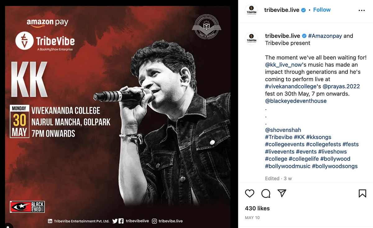 We found that Singer KK had two shows at the same venue in Kolkata and the viral video is from the first show.